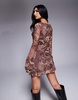 ASOS DESIGN printed paisley mesh slash neck mini cowl dress with back tie detail