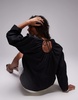 ARKET blouse with sculptural sleeves and gathered back detail in black