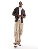 Jack & Jones oversized zip through hoodie in chocolate brown