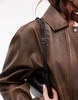 Mango leather ruched top shoulder bag in black