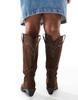 ASOS DESIGN Curve Celeste flat western knee boots in choc faux suede