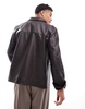 ASOS DESIGN Premium real leather harrington jacket in brown