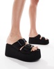 ASOS DESIGN Take Over buckle detail flatform mules in black