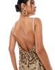 ASOS DESIGN square neck tile embellished midi dress with open back in gold