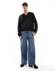Another Influence v neck long sleeve polo sweater in black