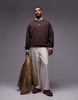 Topman heavyweight oversized fit sweatshirt with Paris embroidery in brown