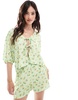 ASOS DESIGN tie front shirt in green gingham floral print - part of a set