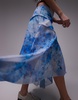 Topshop asymmetric midi skirt in blue washed floral