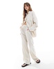 4th & Reckless linen blend oversized button up collared shirt in beige - part of a set