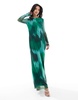 Vero Moda Petite long sleeved mesh maxi dress in dark green abstract