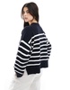 Bershka chunky crew neck sweater in navy & ecru stripe