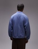 Topman oversized fit sweatshirt fabric polo shirt in washed blue