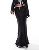 ASOS DESIGN satin bias contrast maxi skirt in black