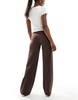 Bershka high waisted wide leg tailored pants in brown