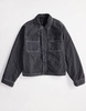 ASOS DESIGN oversized cropped wadded jacket with contrast stitch in black wash