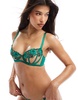 Ann Summers Caged Rose embroidered non padded balcony bra in green
