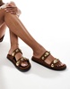 4th & Reckless gold shell embellished double strap flat sandals in faux suede brown