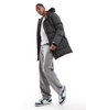 Brave Soul padded parka jacket with faux fur hood in charcoal gray