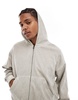 Bershka washed zip through hoodie tracksuit in stone