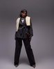 Topshop double breasted belted twill blazer coat in charcoal