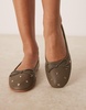 ASOS DESIGN Lynette high vamp studded ballet flats in khaki