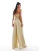 ASOS DESIGN corset detail raw edge wide leg jumpsuit in olive green