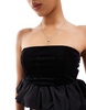 Bershka velvet puffball top in black