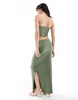 ASOS DESIGN shirred textured bandeau top and column maxi skirt set in sage