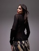 ARKET sheer knit long line fitted top in black