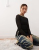 COLLUSION retro mesh layered long sleeve top with yellow contrast in black