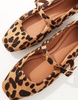 ASOS DESIGN Wide Fit Lottie Mary Jane Ballet Flats in leopard suedette