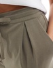 ASOS DESIGN tailored tie waist wide leg pants with pleat detail in brushed khaki