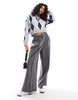 Bershka argyle checked polo neck sweater in gray