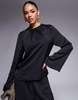 ASOS DESIGN long sleeve satin top in black - part of a set