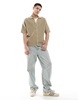 Bershka button through knitted shirt in brown