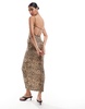 Bershka contrast trim strappy maxi dress in leopard print