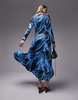 Topshop abstract swirl full skirt midi dress in blue