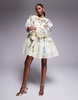 ASOS LUXE oversized organza mini smock dress with floral embroidery in buttermilk
