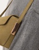 ASOS DESIGN suede asymmetric flap shoulder bag with strap hardware in khaki