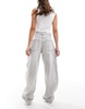 Bershka wide balloon leg jeans in light gray