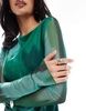 Vero Moda Petite long sleeved mesh maxi dress in dark green abstract