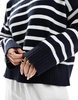 Bershka chunky crew neck sweater in navy & ecru stripe