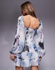 ASOS DESIGN raw edge paneled mini dress with blouson sleeves in abstract print