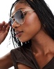 AIRE alpha metal aviator sunglasses in silver with blue lens