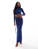 Aria Cove slinky ruched off the shoulder long sleeve top in navy - part of a set