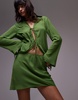 Topshop bias cut crepe mini skirt in olive green