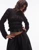 Topshop shirred long sleeve top in black