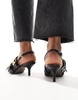 AllSaints Grace buckle sling back leather kitten heel shoes in black