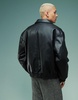 ASOS DESIGN faux leather oversized padded harrington jacket in black
