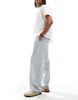 Bershka striped wide leg pants in blue